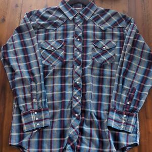 Roper Pearl snap extra large blue plaid long sleeve shirt